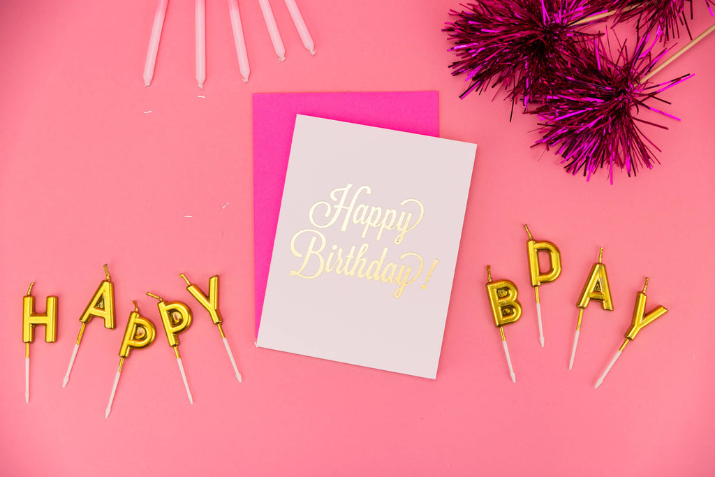 Happy Birthday Script - Gold Foil Letterpress Card