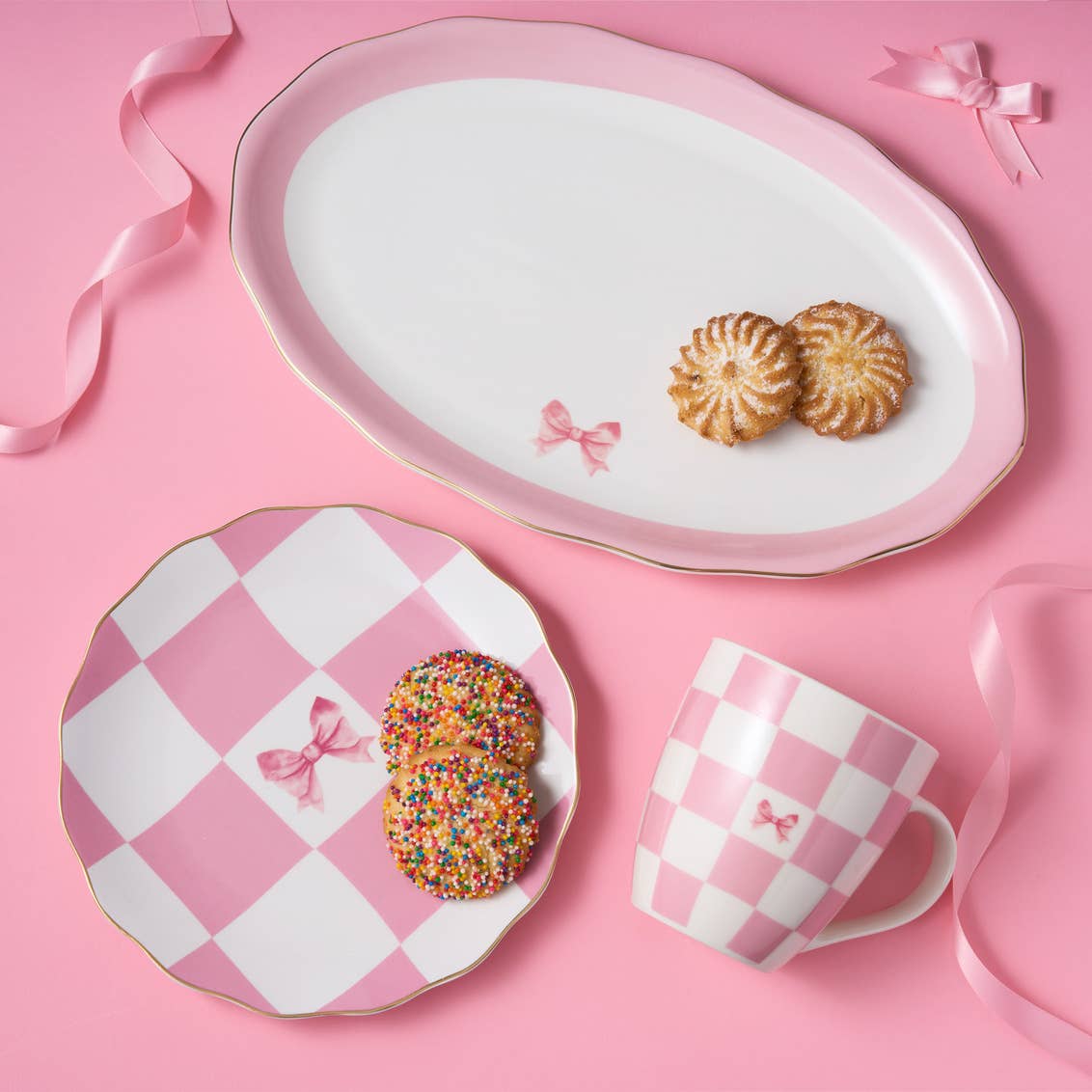 Coquette Bow Pink Checkered Coffee Mug