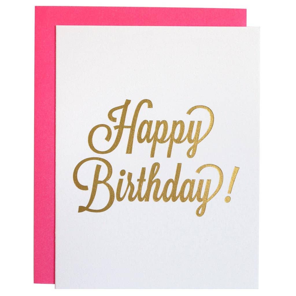 Happy Birthday Script - Gold Foil Letterpress Card