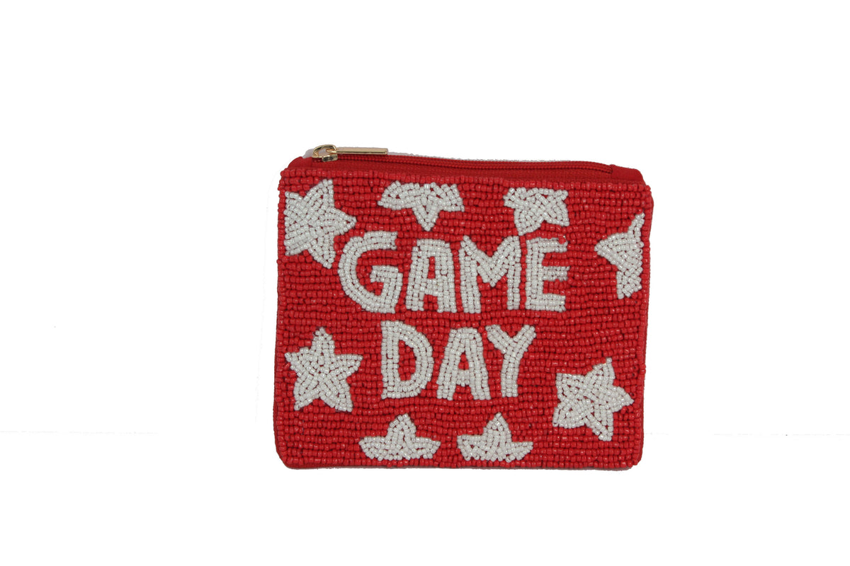 Red Fully Beaded GAME DAY Theme Coin Purse