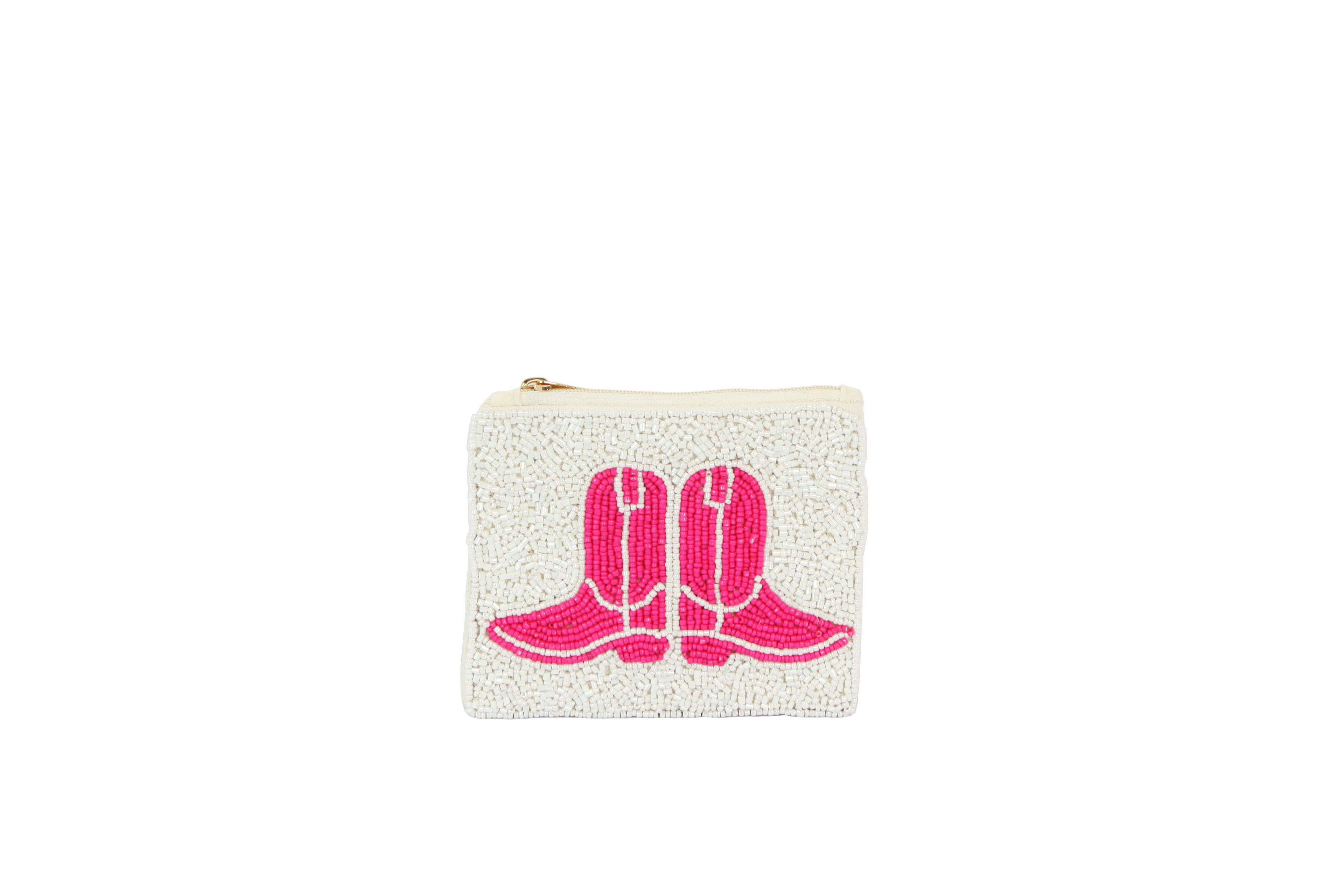 Ladies Fully Beaded Western Boots Theme Coin Purse