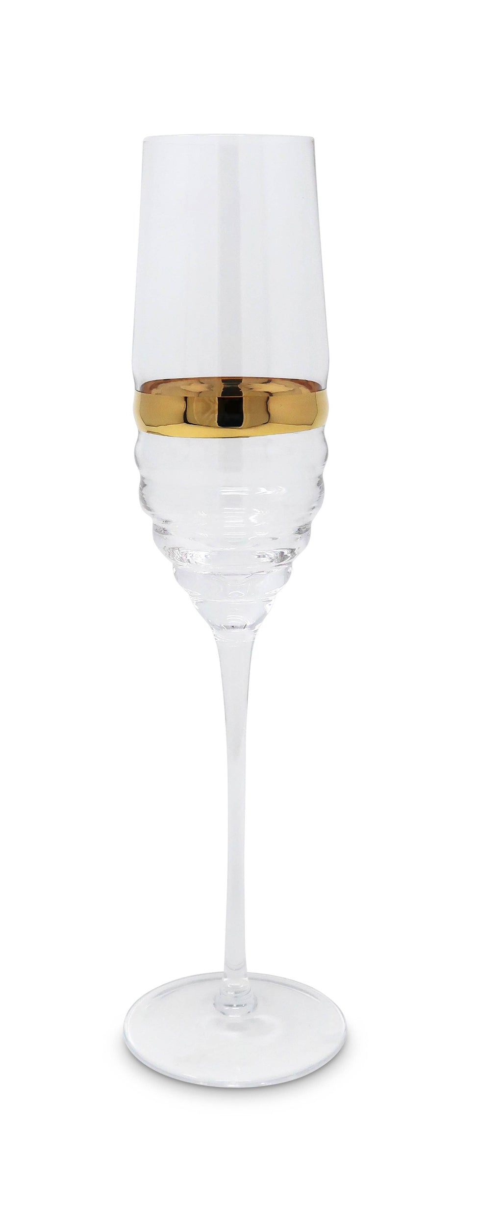 Set of 2 Glasses with Linear Design and Gold Stripe: Flute