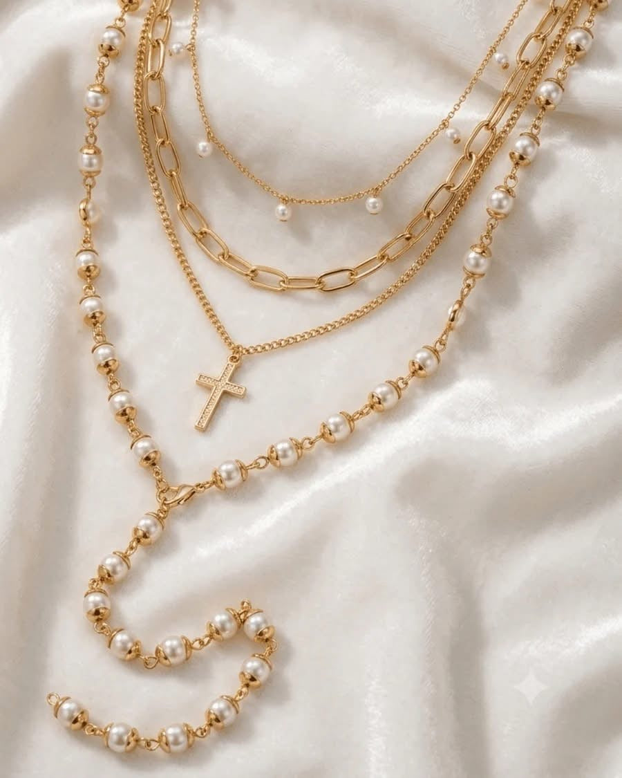 Faith Layered Lariat Chain Necklace Stack of 4