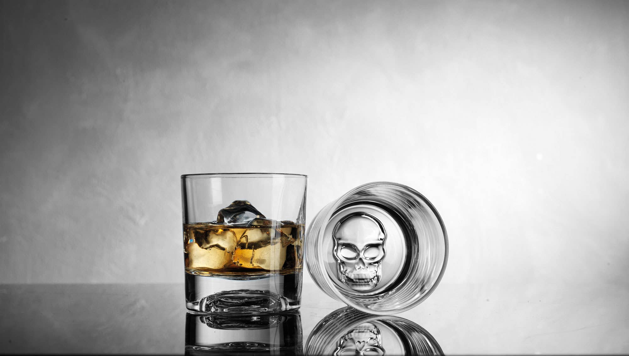 Set of Two Skull Embossed Bottom Whiskey Glass
