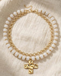 Ivory Double Stacked Faith Chunky Cross Beaded & Gold Necklace