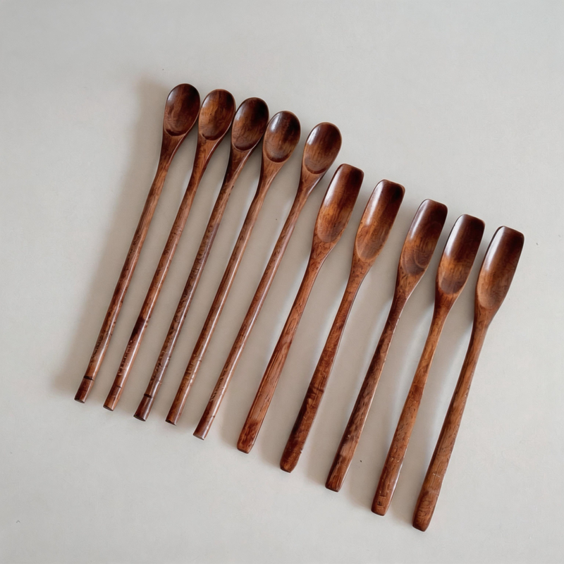 Wood Long-Handle Coffee Stirring Spoon: Round Spoon / One Size