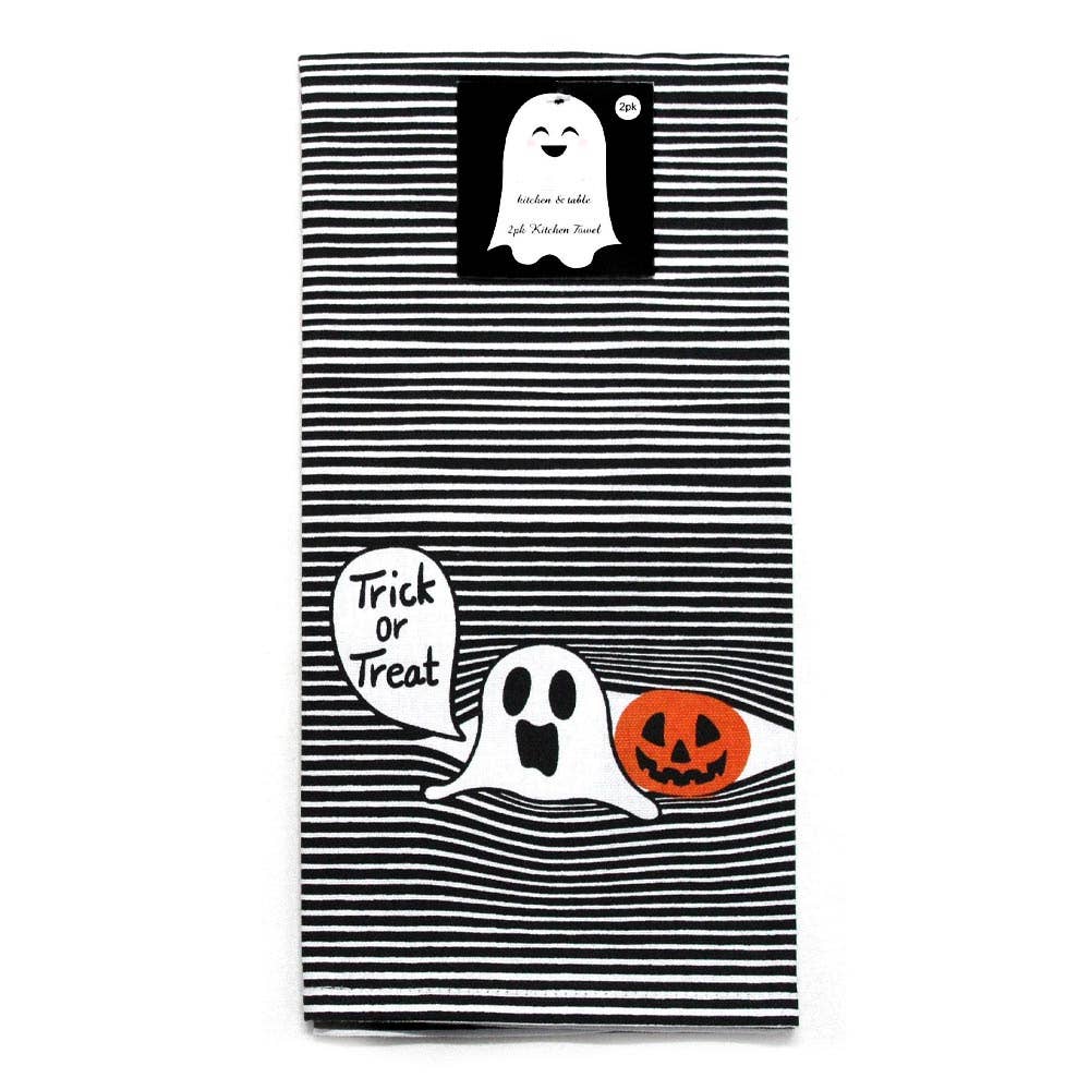 Ghost Halloween Striped Kitchen Towel