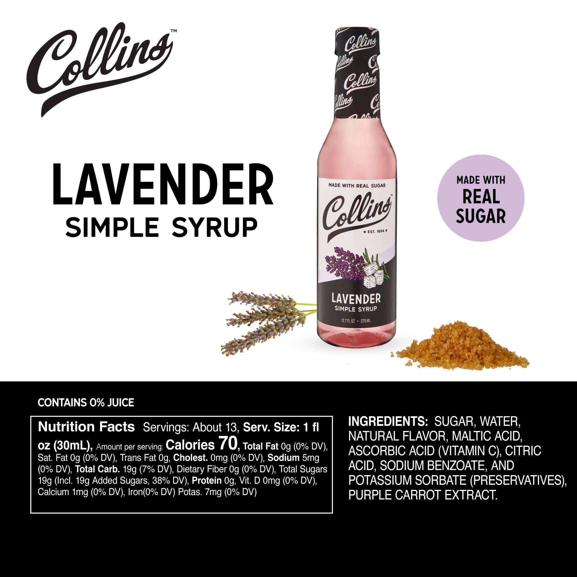 Real Sugar Lavender Cocktail Simple Syrup 12.7 oz