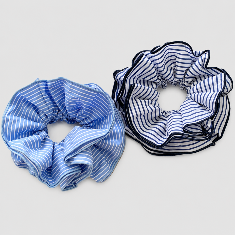 Navy Striped Fabric Scrunchie: Navy / One Size