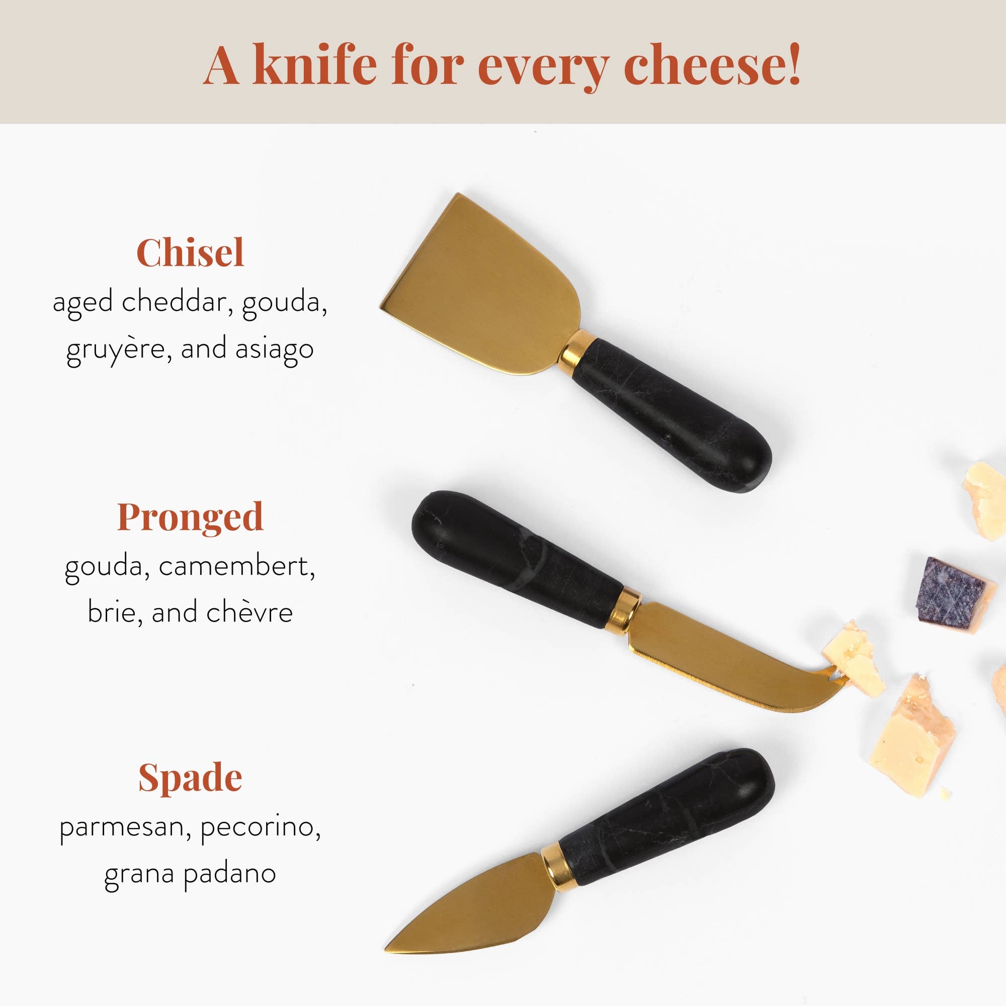 Marble Cheese Knives, Black | Cheese Knife Gift Set