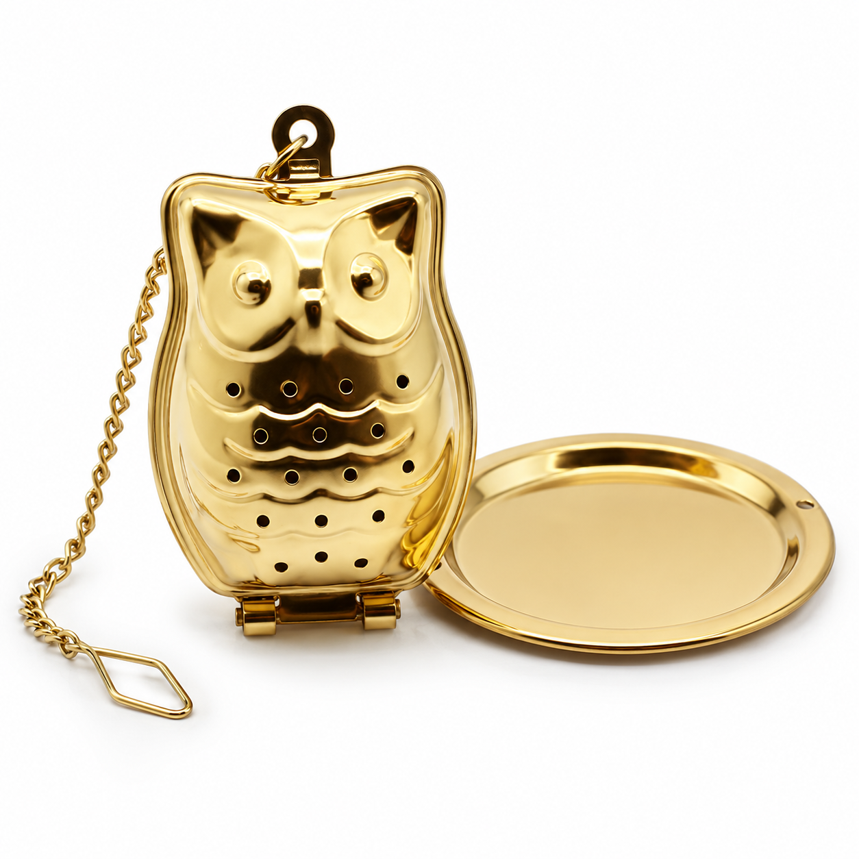 Gold Owl Tea Infuser w/ Drip Tray | Stainless Steel Strainer
