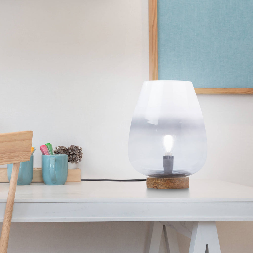 10.5" Hand-Blown Ombre Glass & Mango Wood Accent Lamp