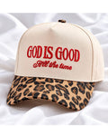 God is Good All The Time Embroidered Cheetah Print Hat