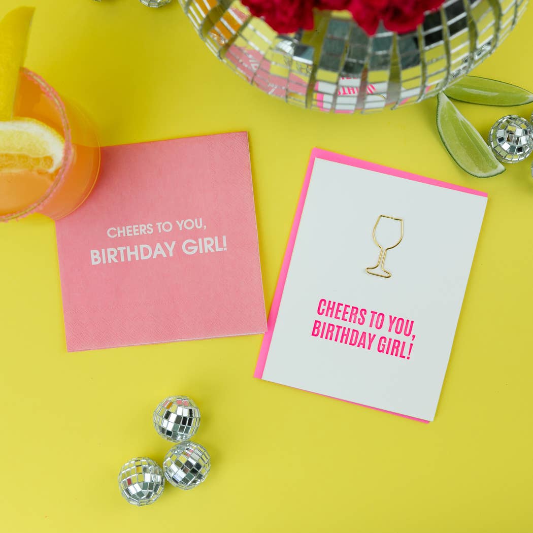 Cheers To You Birthday Girl - Wine Glass Paperclip Card