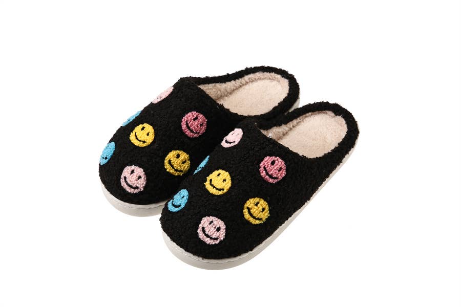 Ladies Plush Evening Slippers with HAPPY FACE THEME: SIZE LARGE