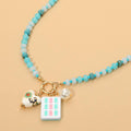 Mint Mahjong Tile Charm Pearl Beaded Necklace