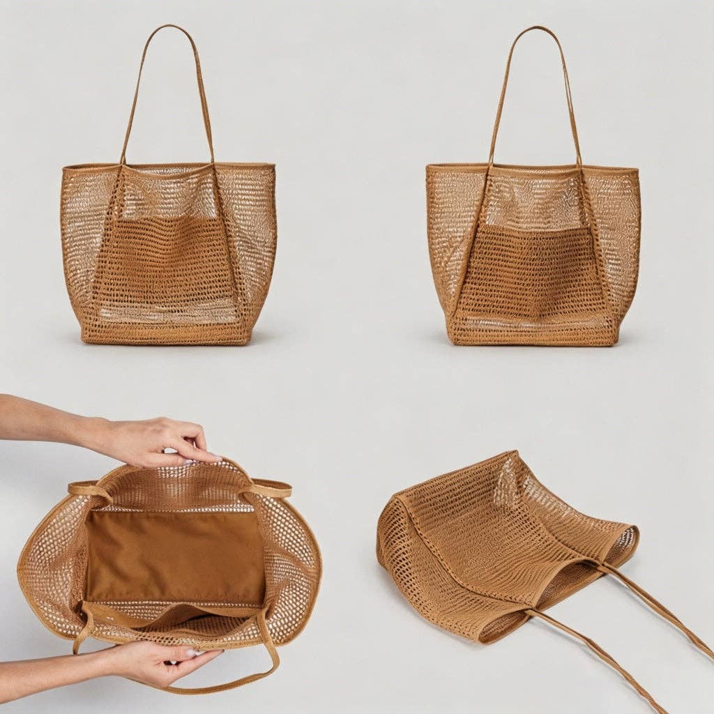 Mesh Shoulder Bag: Camel / One Size