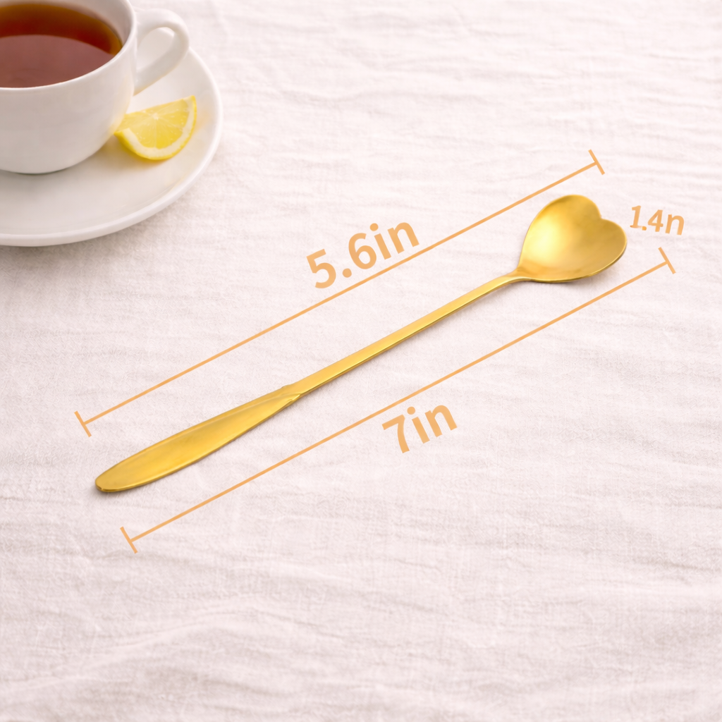 Gold Heart Teaspoons, Stainless Steel