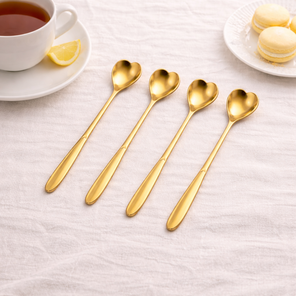 Gold Heart Teaspoons, Stainless Steel