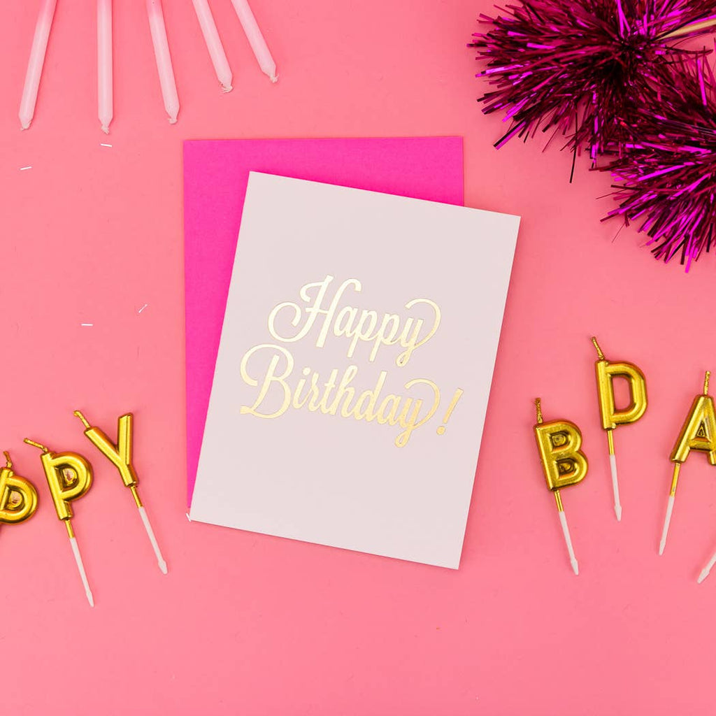 Happy Birthday Script - Gold Foil Letterpress Card