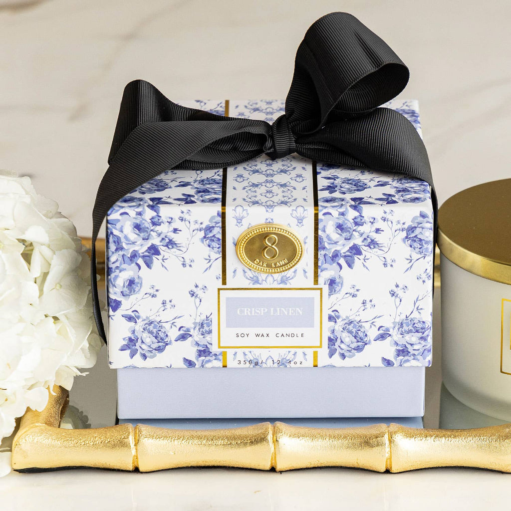 Crisp Linen 3-Wick Soy Wax Candle, Boxed