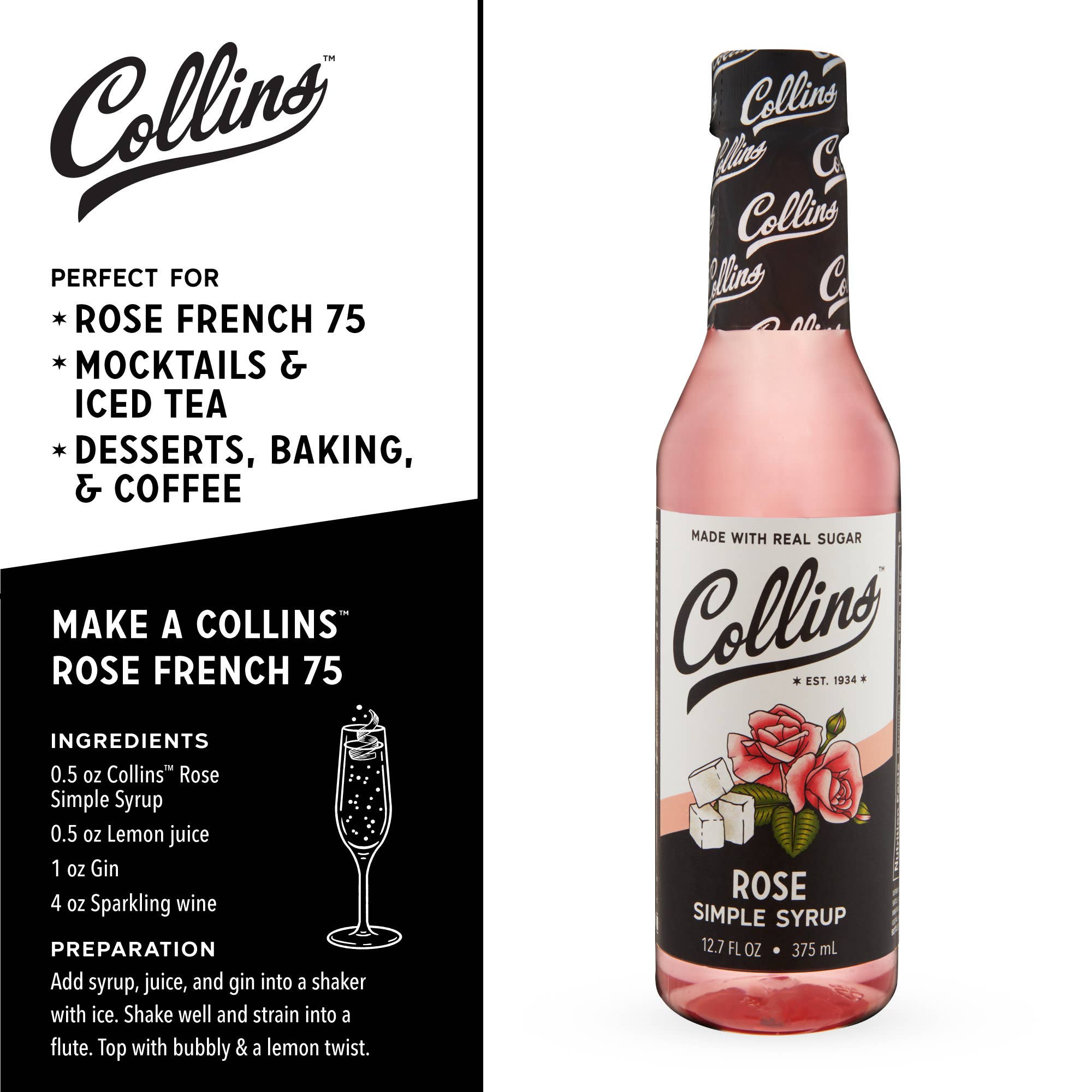 Real Sugar Rose Cocktail Simple Syrup 12.7 oz