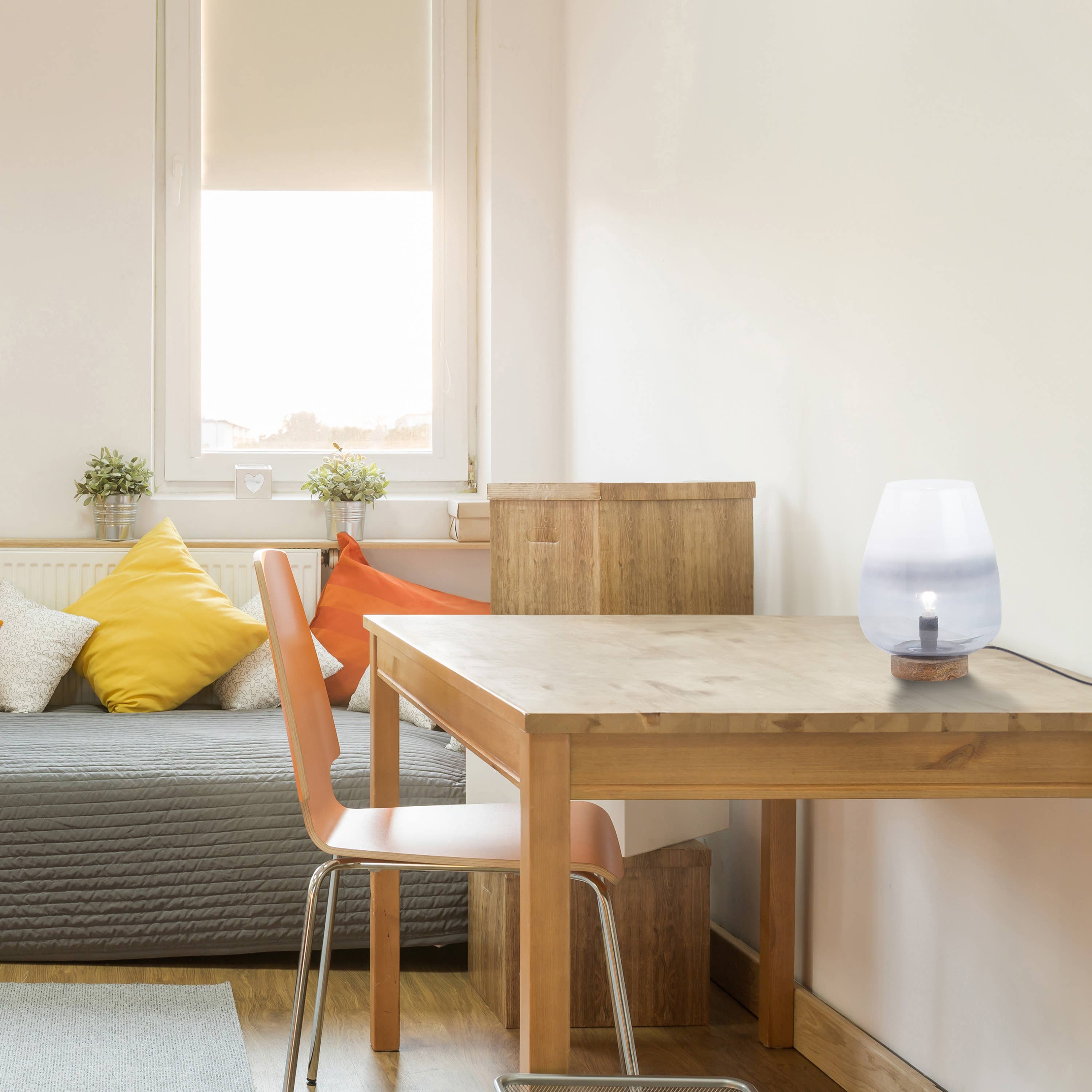 10.5" Hand-Blown Ombre Glass & Mango Wood Accent Lamp