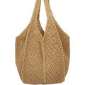 Handmade Crochet Mesh Tote: Khaki / One Size