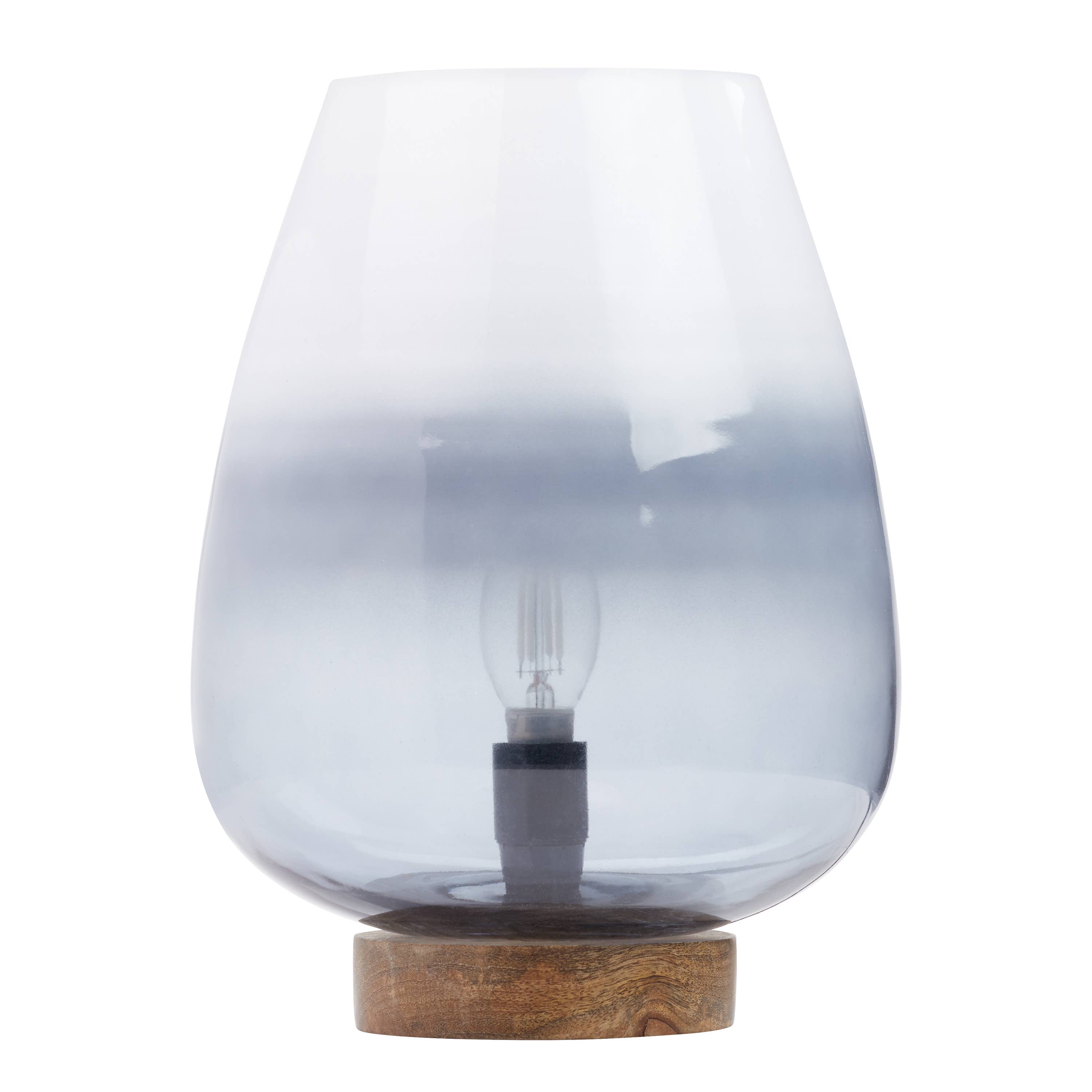 10.5" Hand-Blown Ombre Glass & Mango Wood Accent Lamp