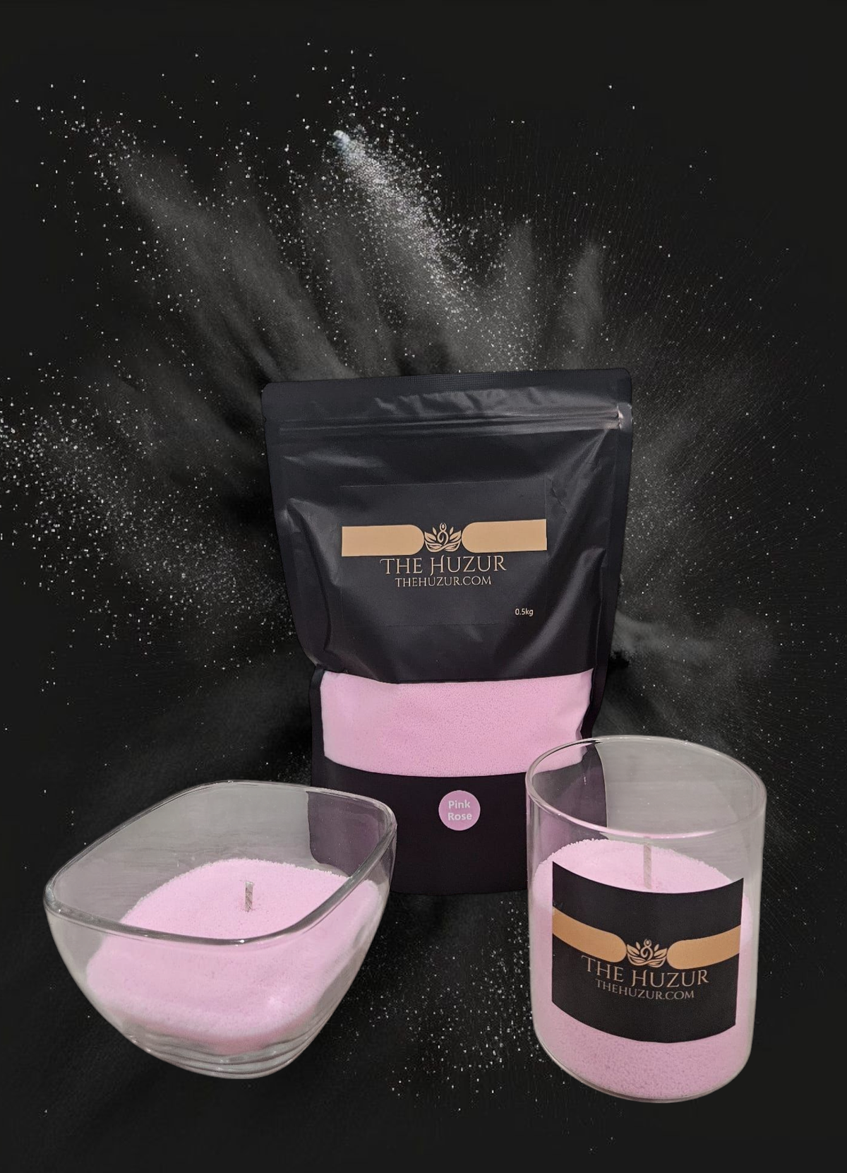Rose- Pearled Sand Wax Candle- Pink