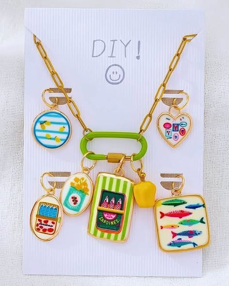 DIY Charm Necklaces - Striped Sardines - Green