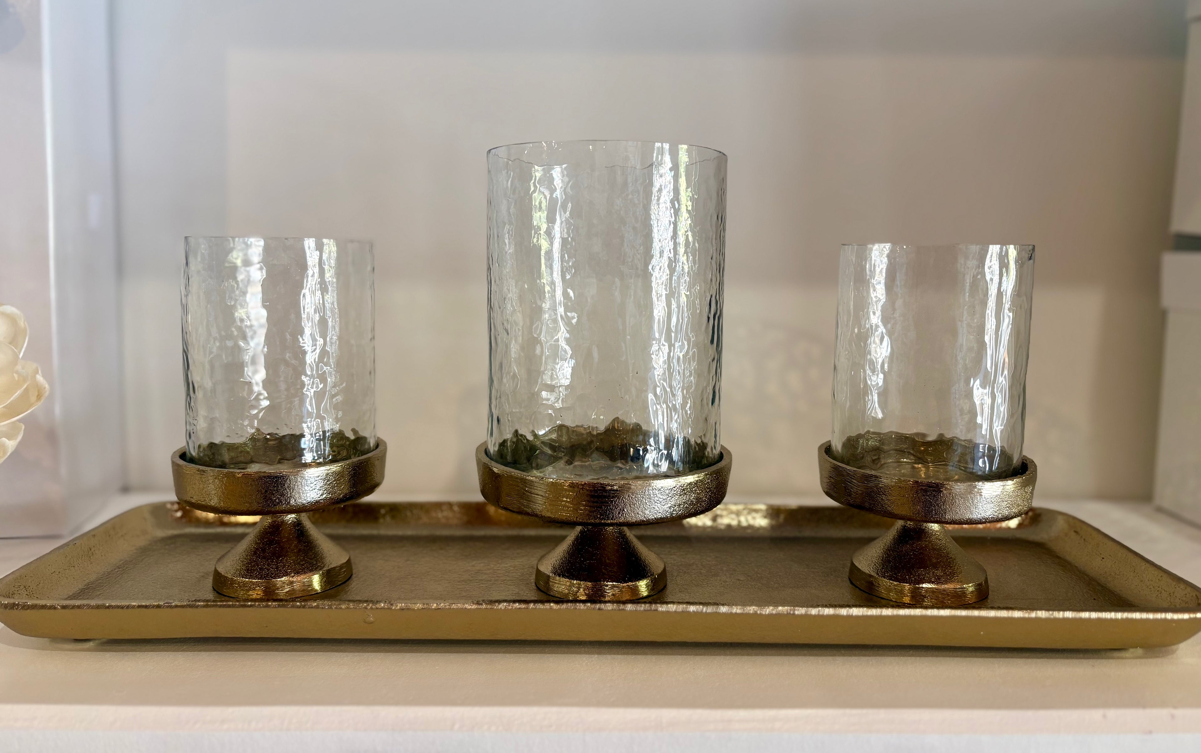 Hurricane Candle Holders with attached tray