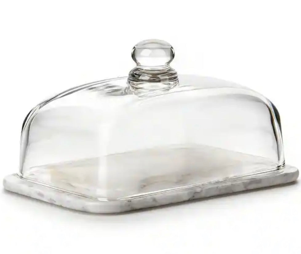 White Marble & Glass Butter Dish