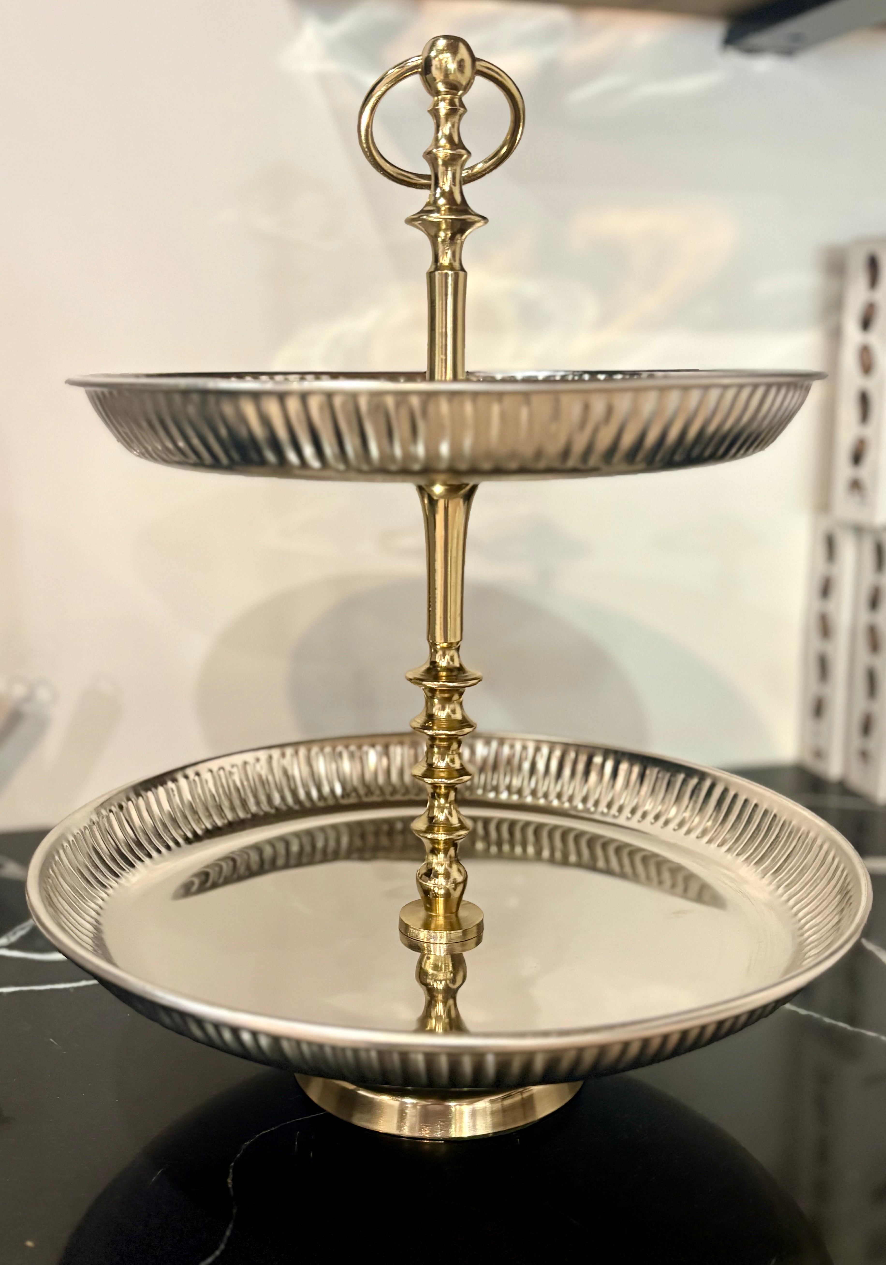 2 Tier Silver & Gold Metal Serving Tray