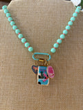 Charm Beaded Necklace - Cowgirls are Forever - Mint & Light Blue