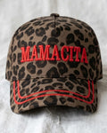 Mamacita Red Embroidered Cheetah Print Hat