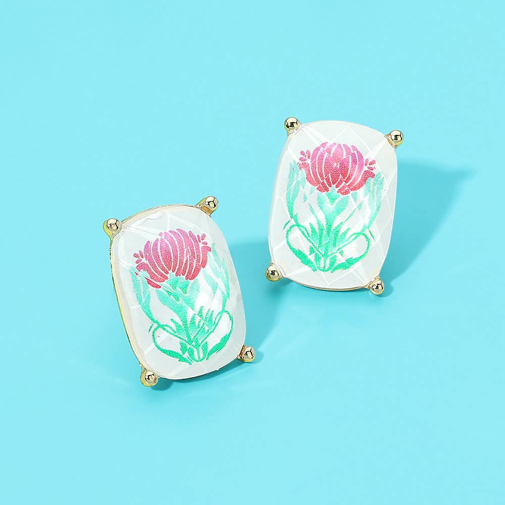 Rectangular Mahjong Tile Cluster Stud Earrings