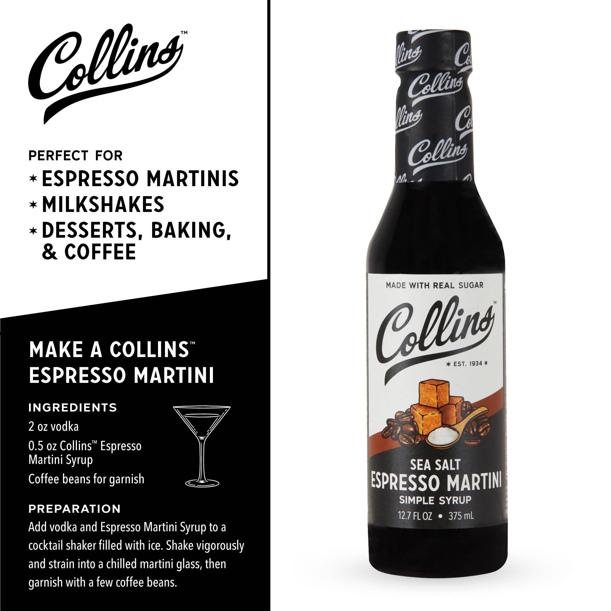 Real Sugar Sea Salt Espresso Martini Simple Syrup 12.7 oz