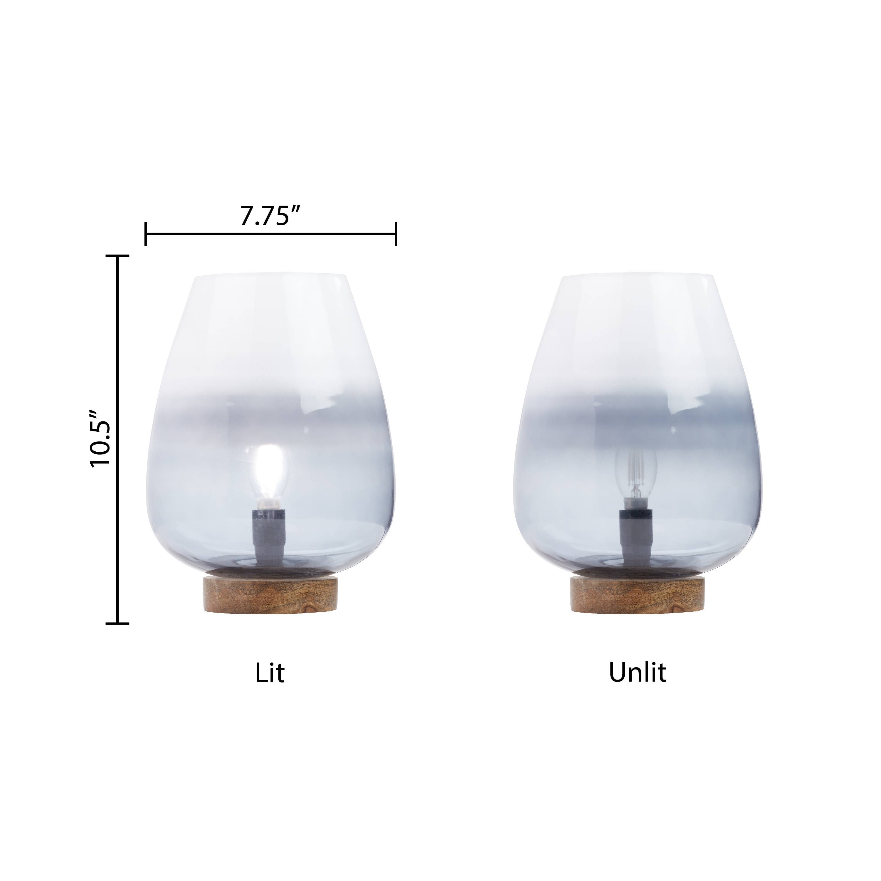 10.5" Hand-Blown Ombre Glass & Mango Wood Accent Lamp