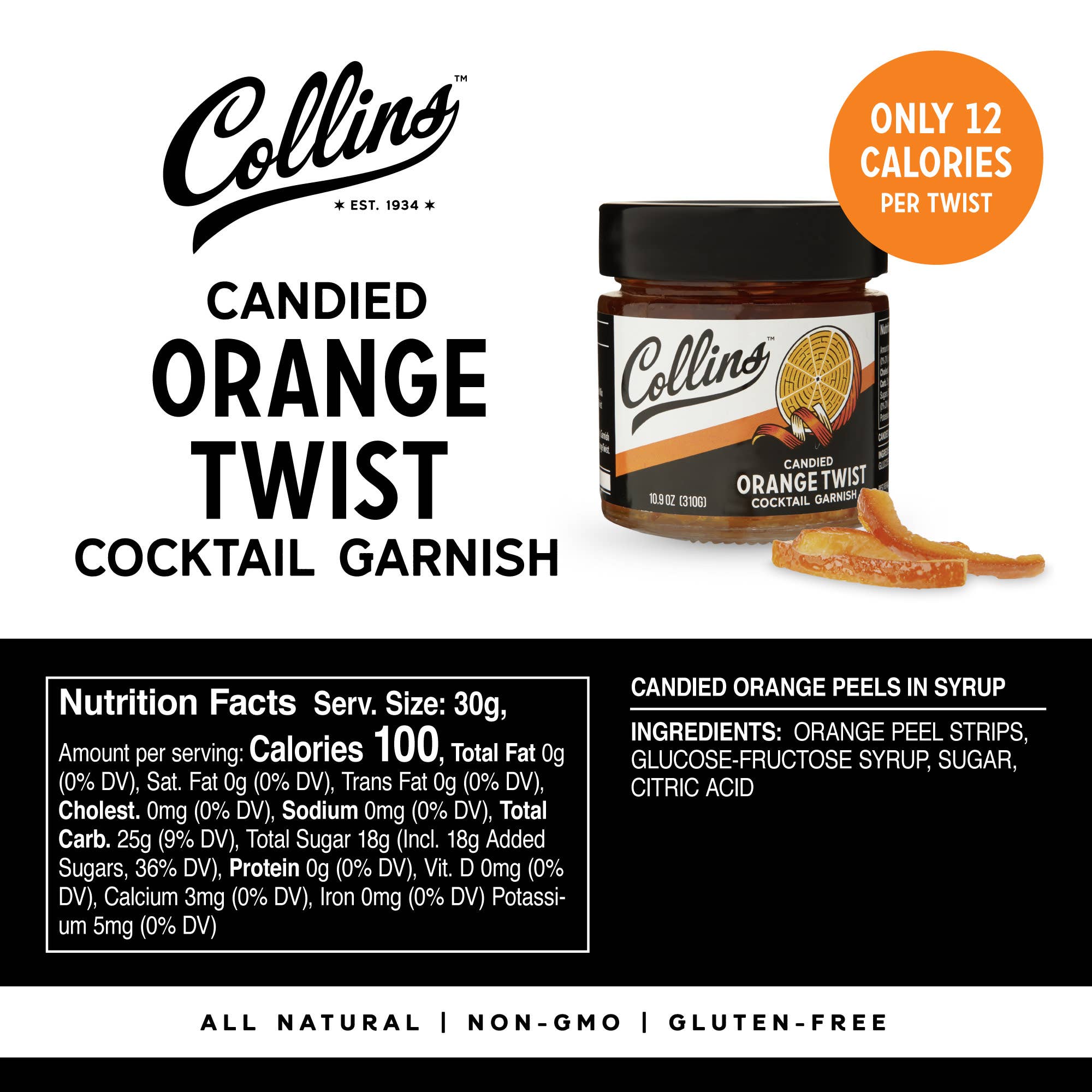 Italian Candied Orange Peel Twist Cocktail Garnish 10.9 oz