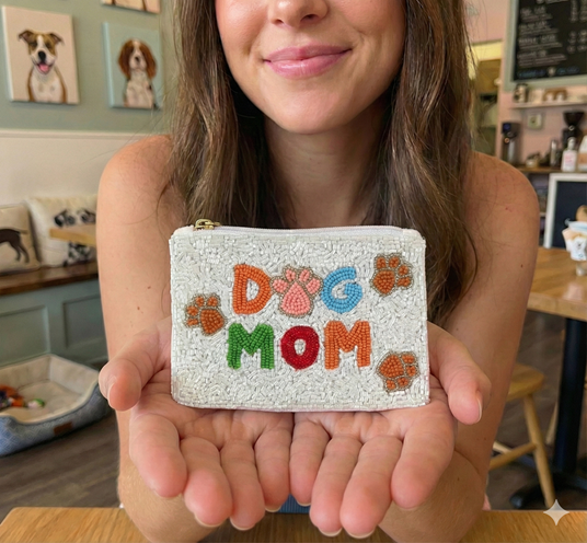 Ladies Fully Beaded Dog Mom Themed Coin Purse