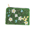 Ladies White Flowers Beaded Coin Purse