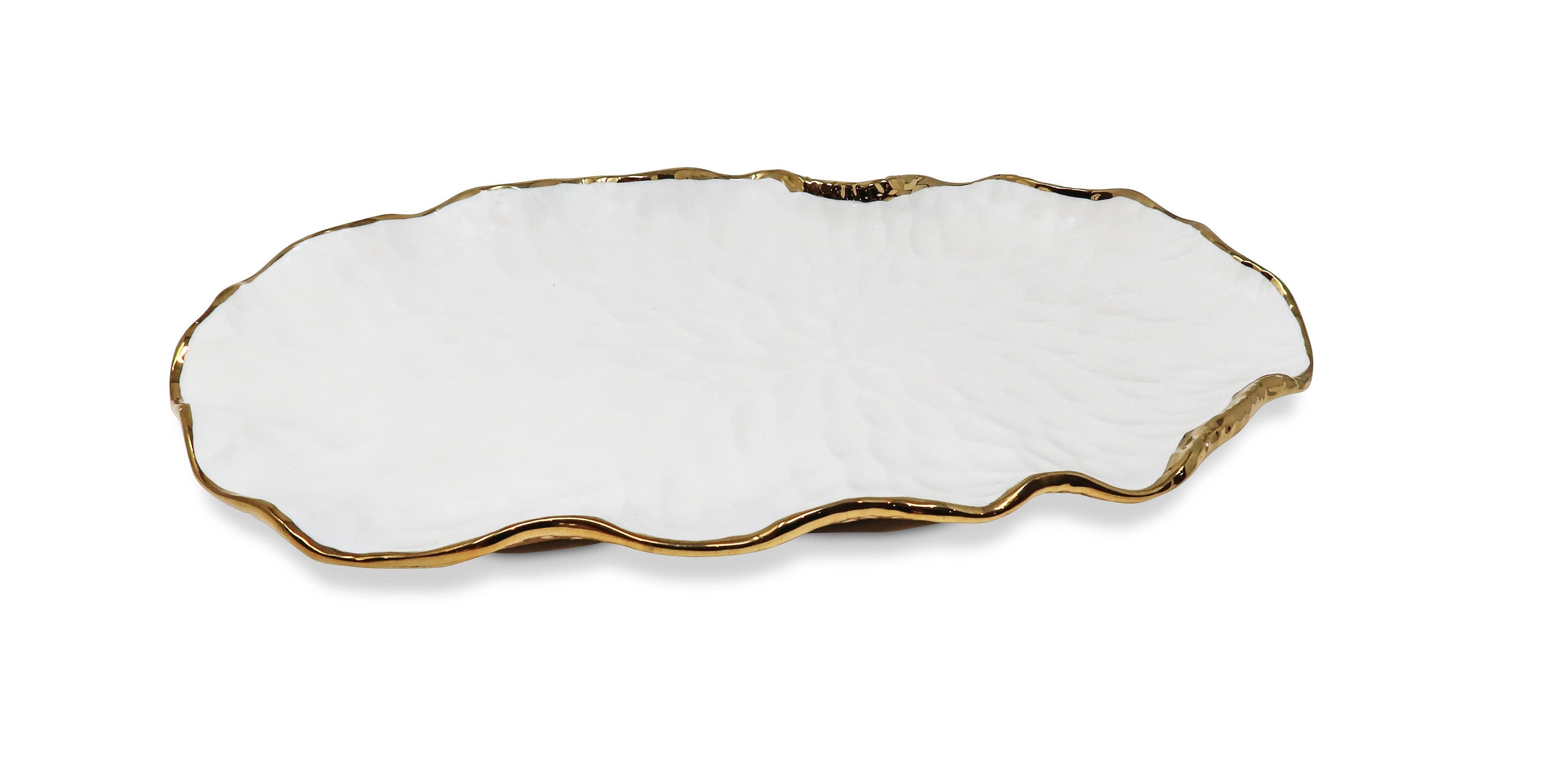 White Oval Tray New Bone China with Gold Scalloped Edge