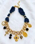 Faith Statement Charm Denim Wrapped Necklace