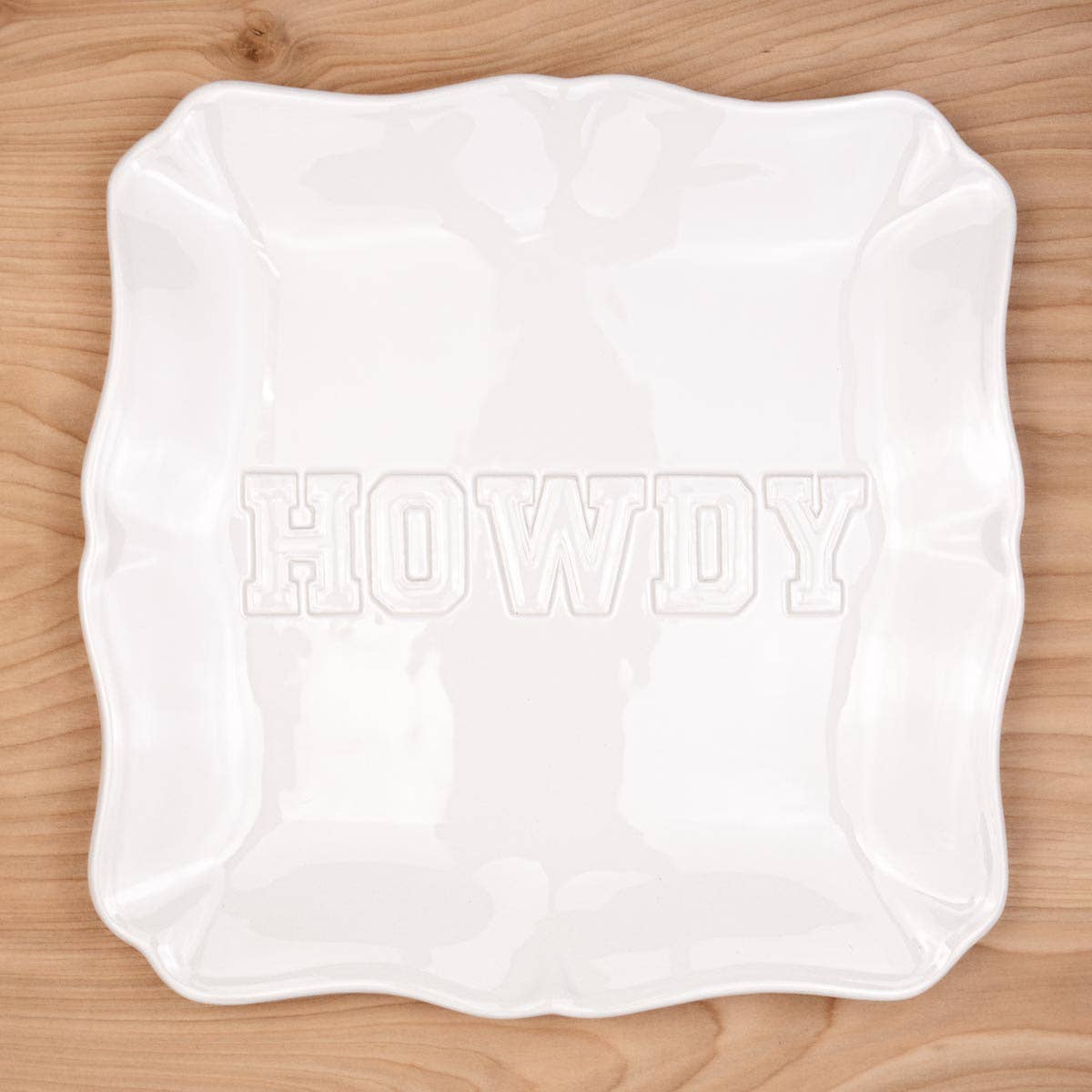 Howdy Embossed Square Platter   White   11.5x11.5