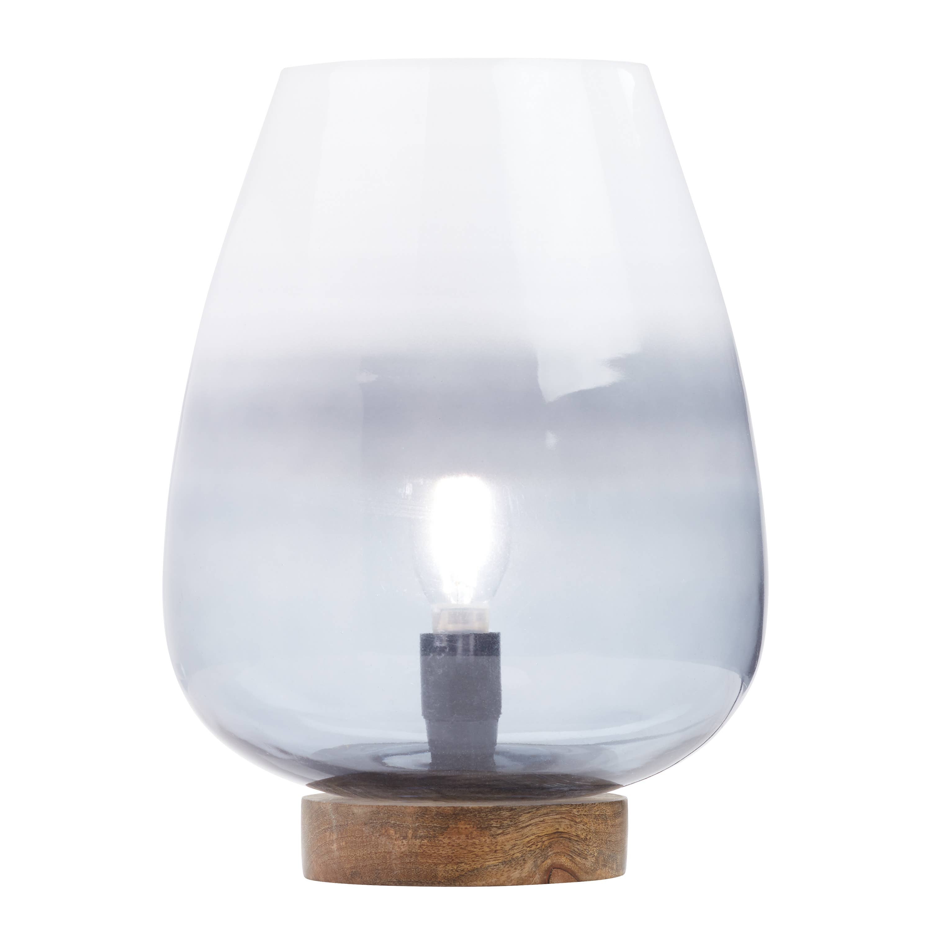 10.5" Hand-Blown Ombre Glass & Mango Wood Accent Lamp