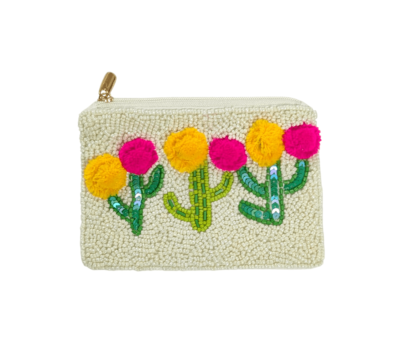 Ladies Flower Cactus Flowers Beaded Coin Purse 