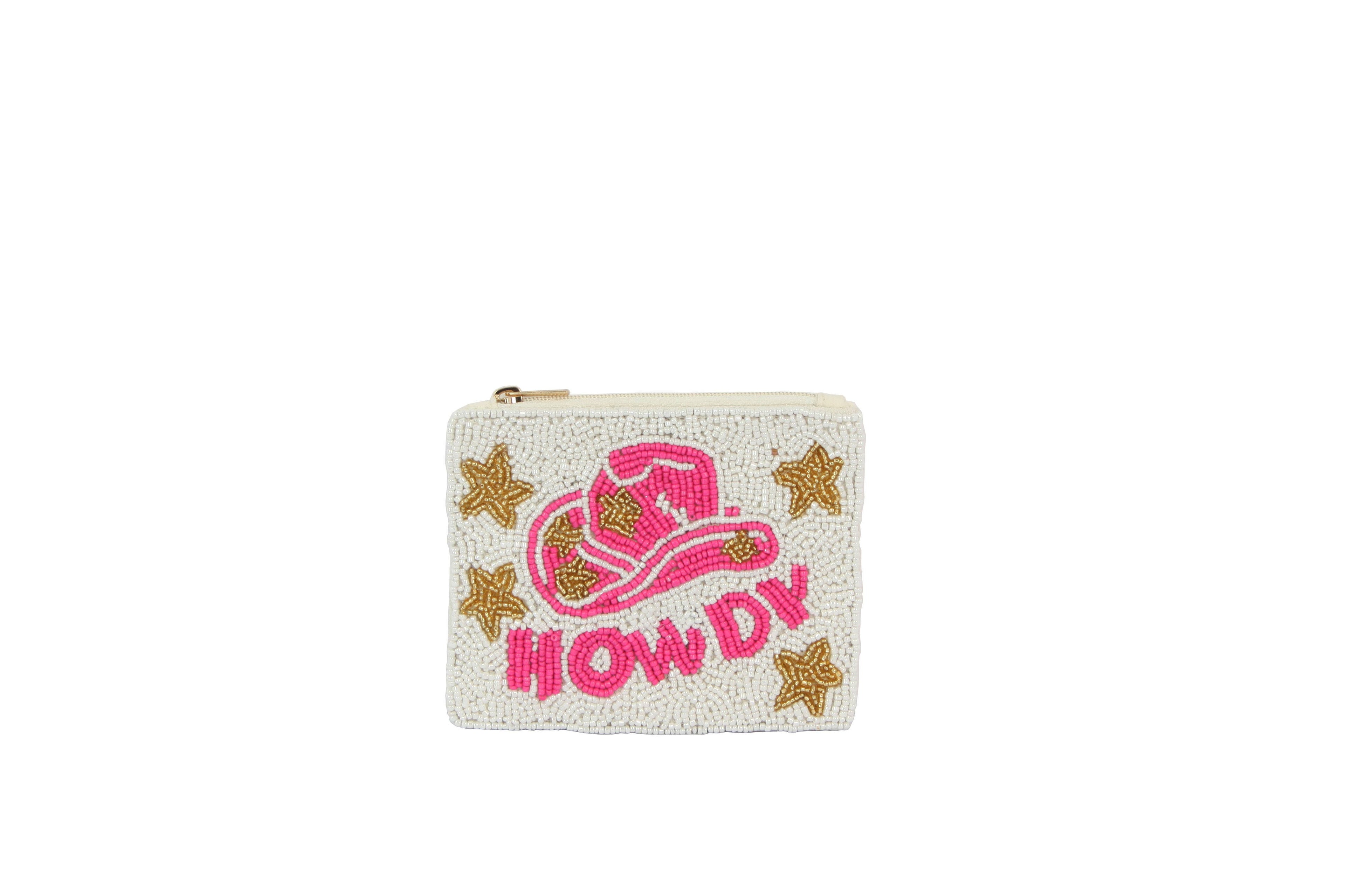 Howdy White Fully Beaded Theme Coin Purse