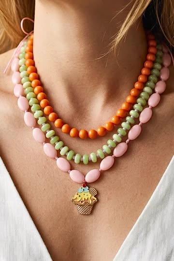 Triple-Layered Beaded with Cupcake Pendant Necklace