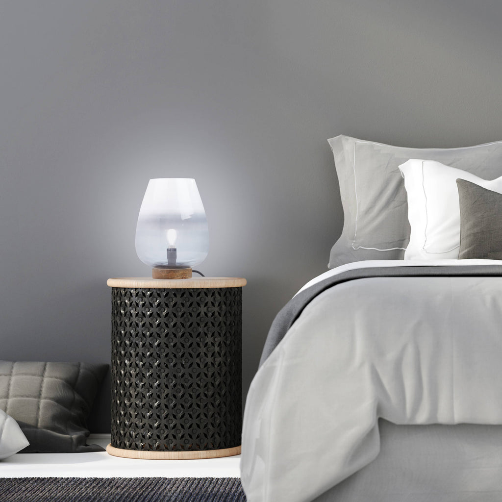 10.5" Hand-Blown Ombre Glass & Mango Wood Accent Lamp